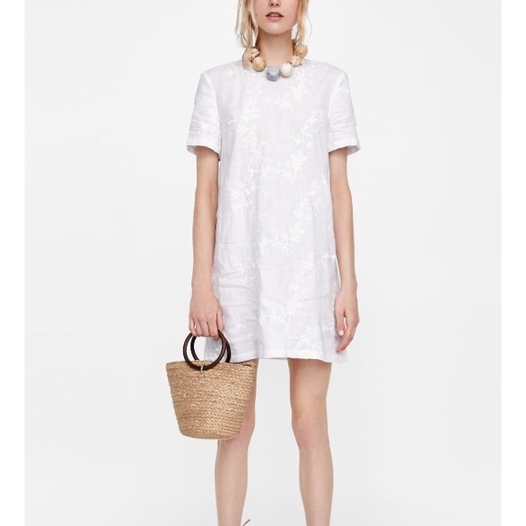 white linen shift dress